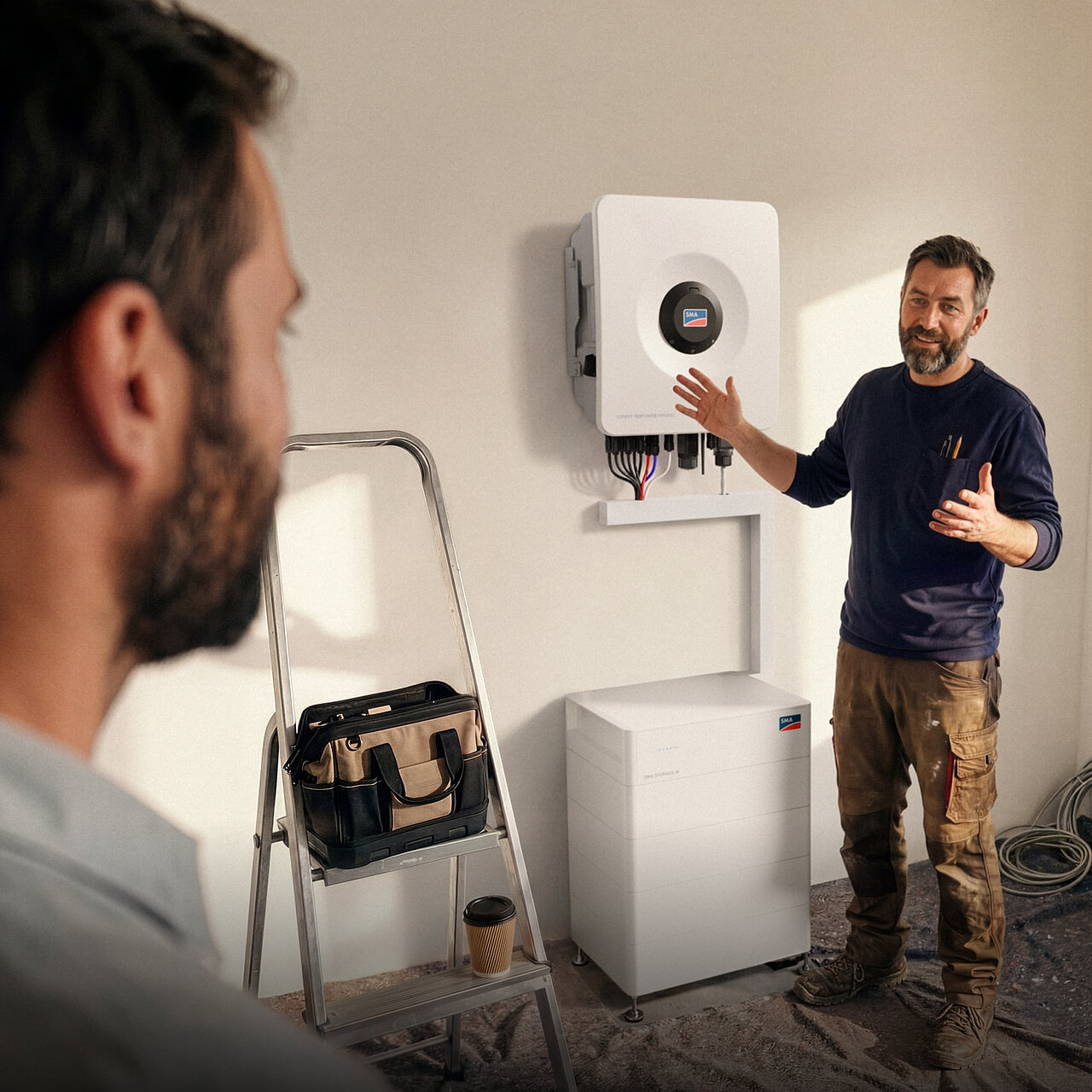 Inversor híbrido SMA y batería instalados en una vivienda