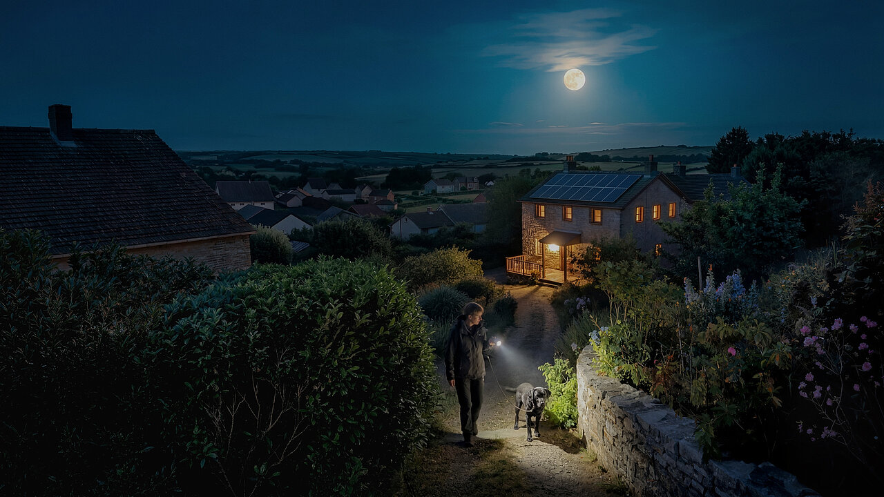 Vivienda con instalación solar de noche y solución energética SMA activa